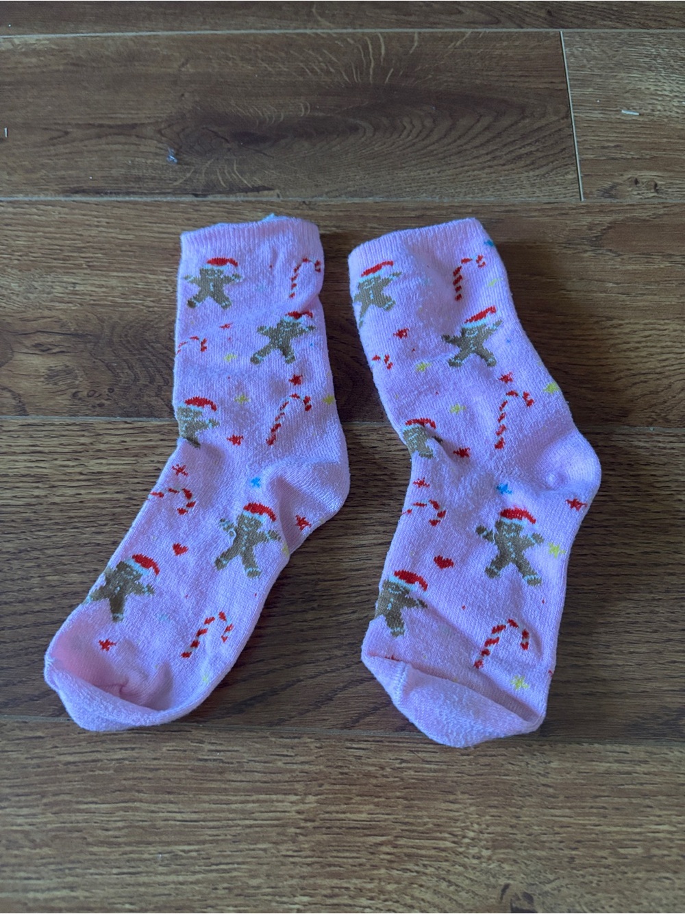 Pink Holiday Gingerbread Crew Socks